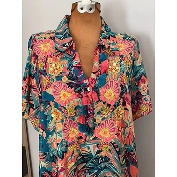 Soft Surroundings Sz L Petite Florence Dress Floral Midi Coastal Vacation Cruise - Picture 5 of 14